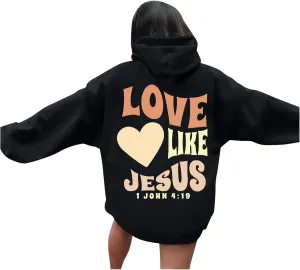 Jesus Loves You Hoodie Christian Faith Sweatshirts Gift for Women Men Oversized Long Sleeve Pullover Tops Y2K Streetwear