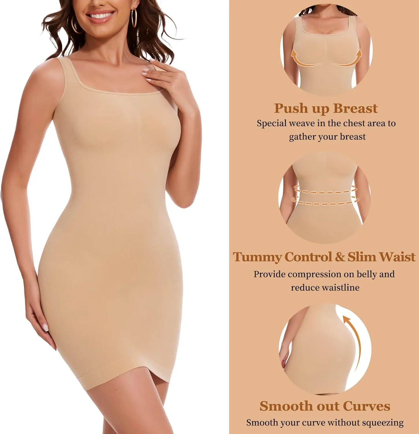JOYSHAPER Slip Dress Shapewear for Under Dress Women Seamless Full Slip Tummy Control Body Shaper Bodycon