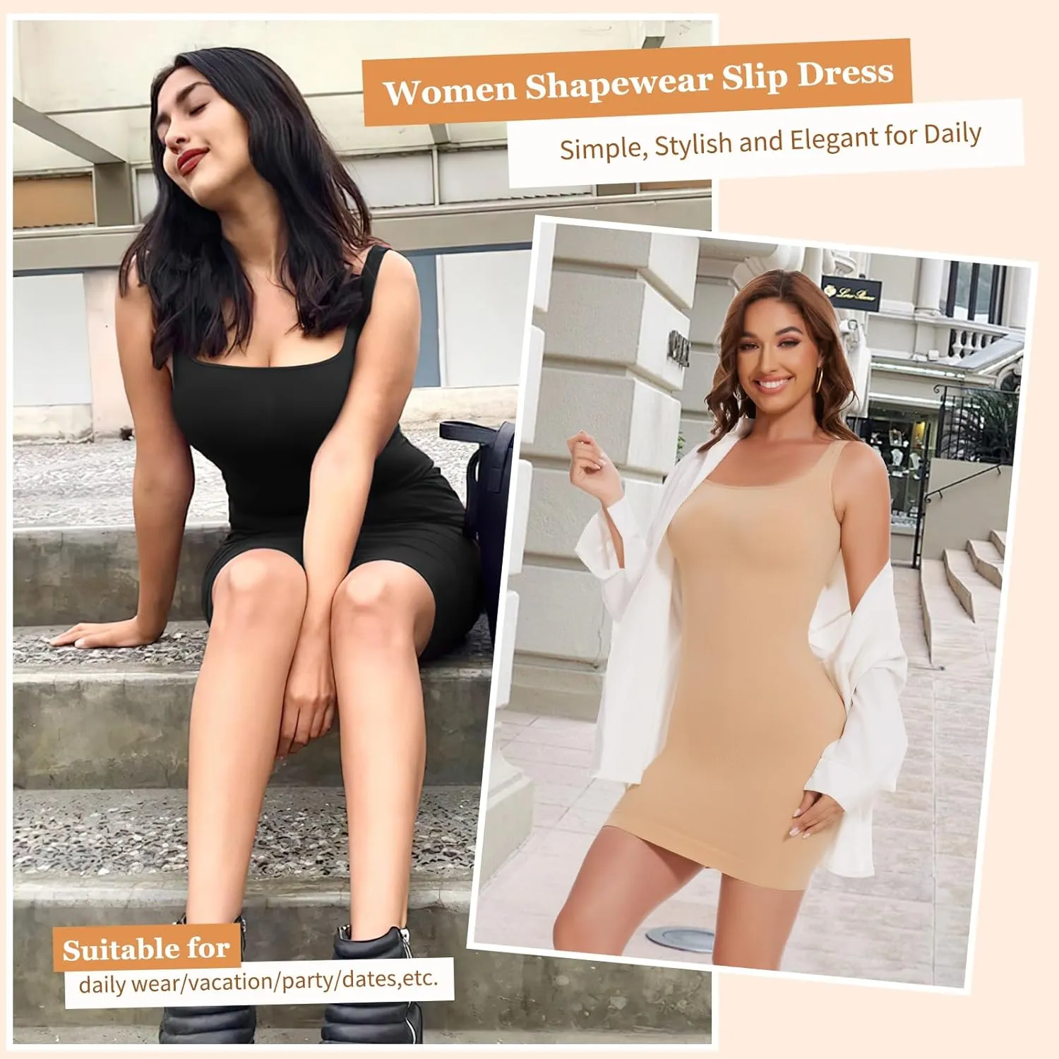 JOYSHAPER Slip Dress Shapewear for Under Dress Women Seamless Full Slip Tummy Control Body Shaper Bodycon