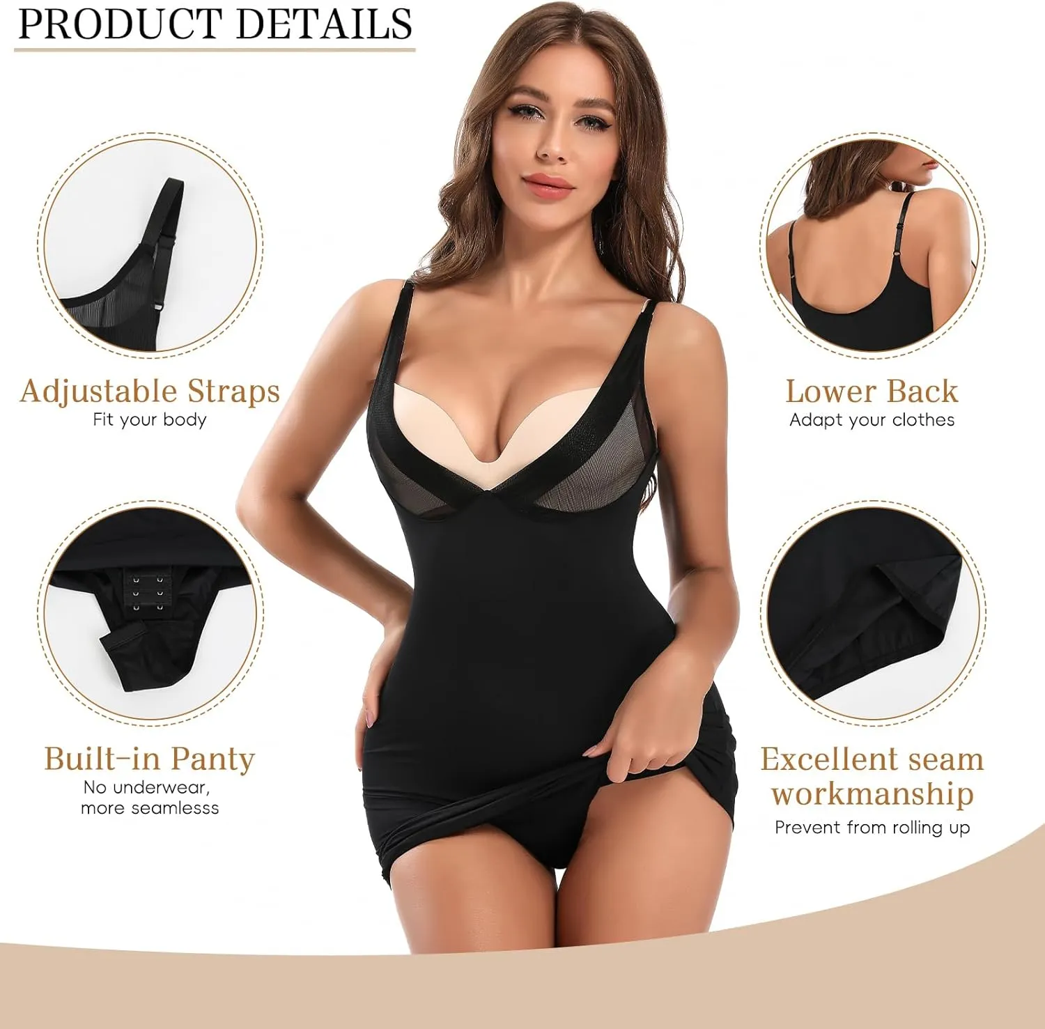 JOYSHAPER Women's Full Slip for Under Dresses Skirt Camisole Dress Slip Shapewear Deep V Slip Body Shaper