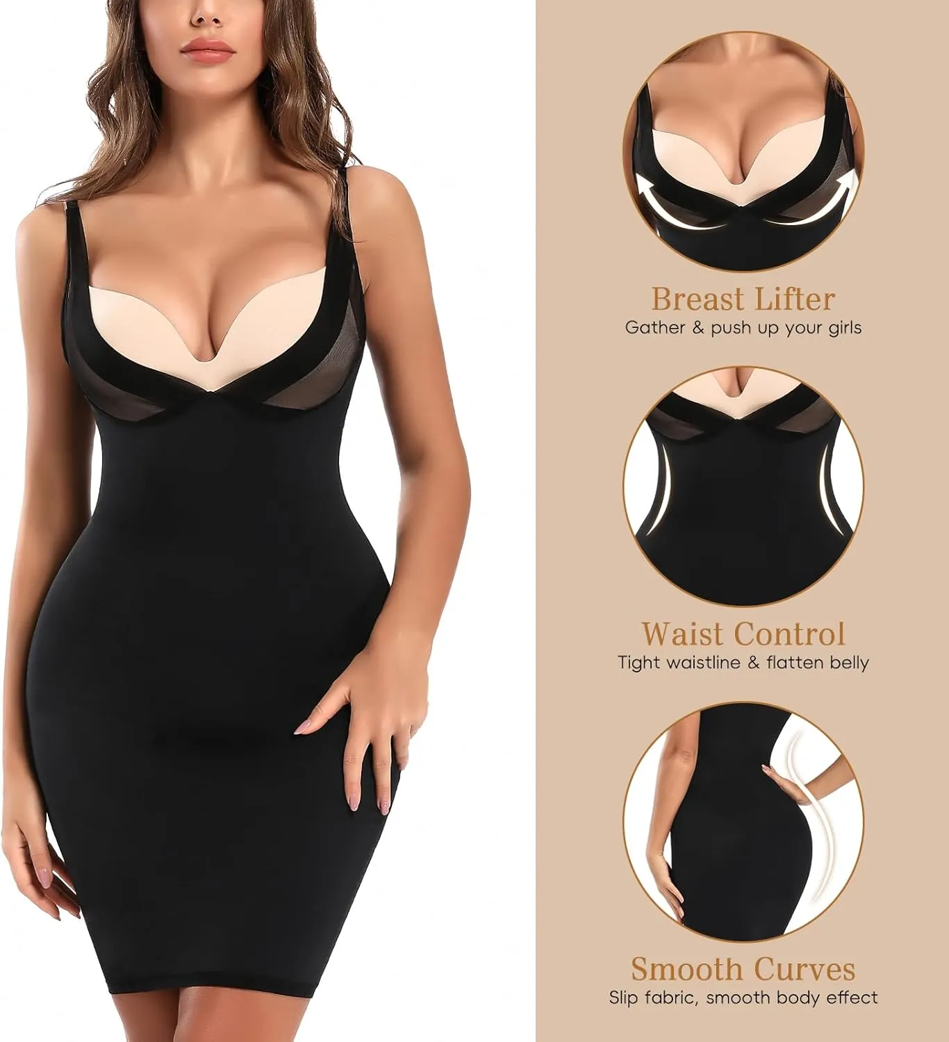 JOYSHAPER Women's Full Slip for Under Dresses Skirt Camisole Dress Slip Shapewear Deep V Slip Body Shaper