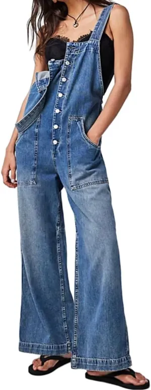 Kedera Women's Casual Baggy Denim Adjustable Denim Bib Overalls Loose Wide Leg Jeans Pants Jumpsuits with Pockets