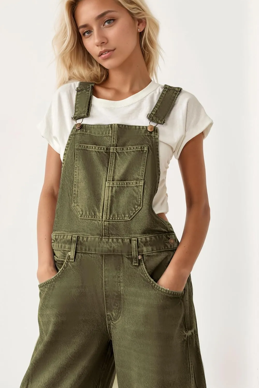 Kedera Women's Denim Overall Casual Straight Wide Leg Bib Jeans Overall Adjustable Straps Denim Romper Stretch Jumpsuits