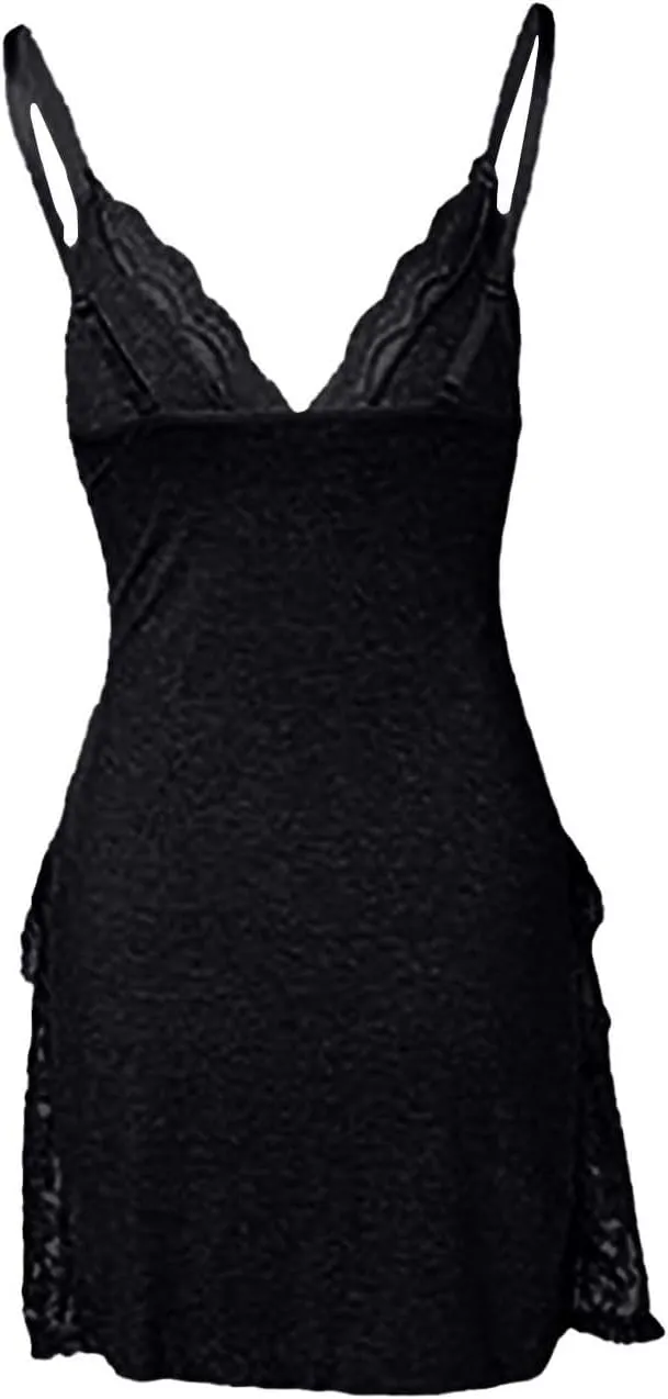 Lace Trim Sleep Dress High Slit Nightgown Lace Trim Side Sleep Dress Bowknot Decor Sleep Modal Cami Spaghetti Dress