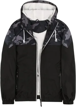 Lansbojun Mens Windbreaker Jackets Hooded Water-resistant Wind Breakers Casual Sportswear