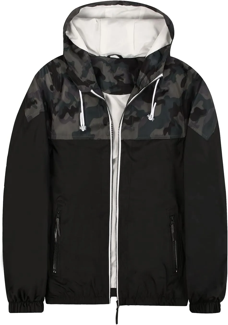 Lansbojun Mens Windbreaker Jackets Hooded Water-resistant Wind Breakers Casual Sportswear