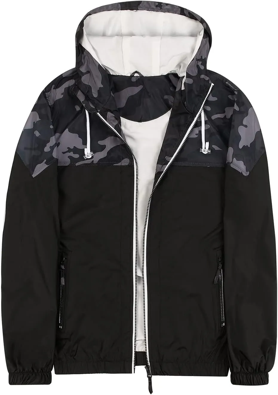 Lansbojun Mens Windbreaker Jackets Hooded Water-resistant Wind Breakers Casual Sportswear