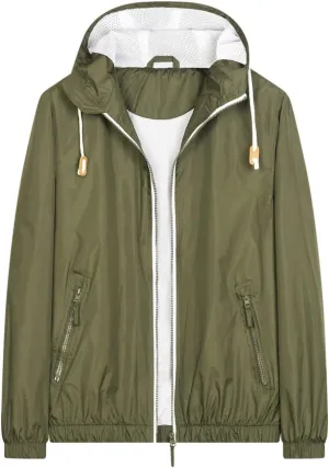 Lansbojun Mens Windbreaker Jackets Hooded Water-resistant Wind Breakers Casual Sportswear