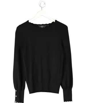 lipsy london Black Scallop Detail Long Sleeve Knitted Jumper UK 8