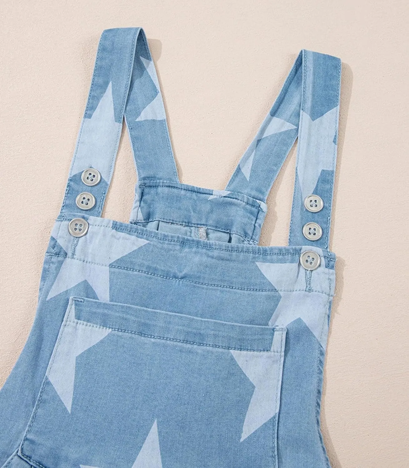 loveimgs Women Cute Ruffle Jean Romper Flared Denim Short Overall Dress Stars Print Sleeveless Straps Shortalls Y2k Summer