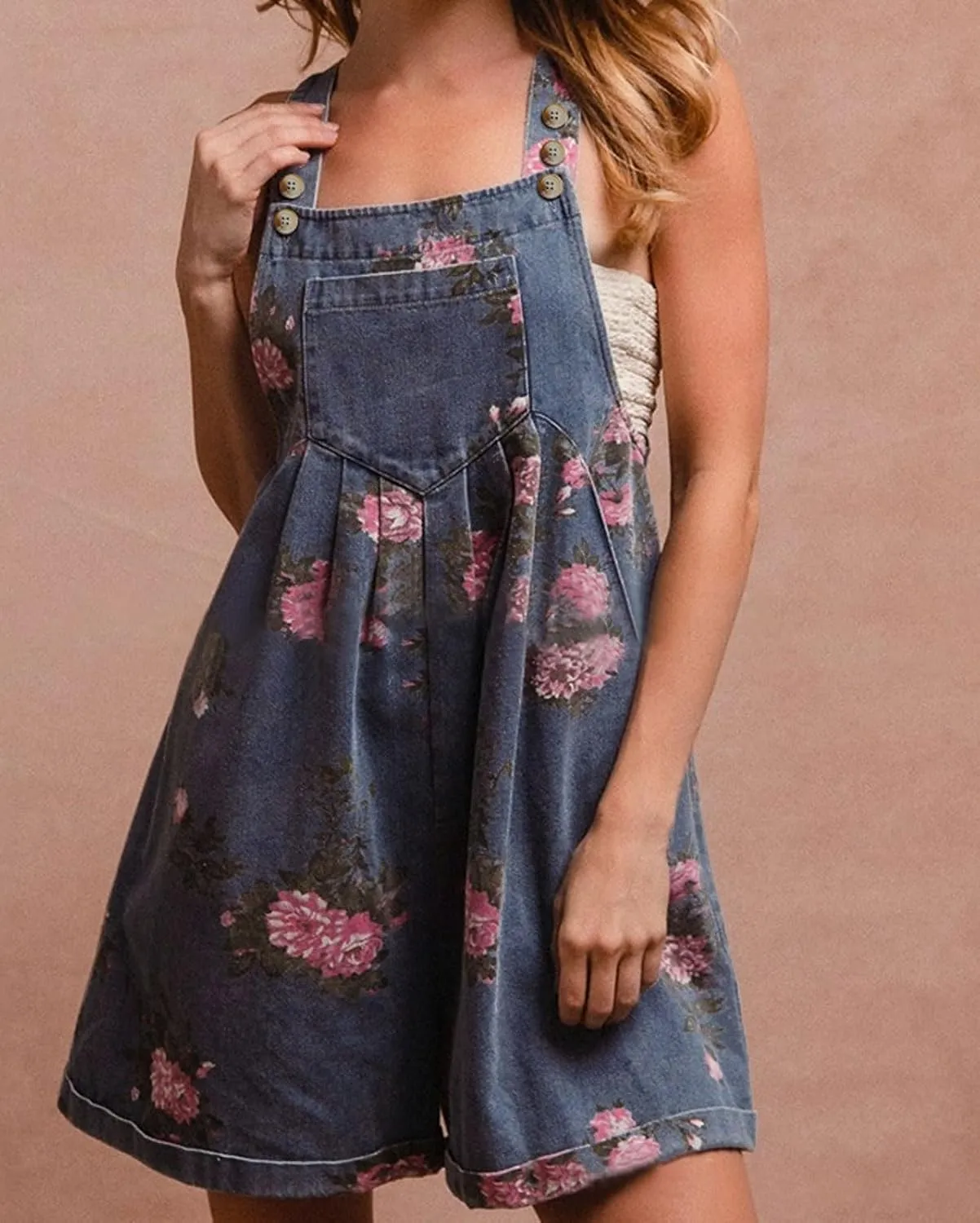 loveimgs Women Summer Straps Ruffle Short Denim Romper Floral Jean Overall Dress Cute Sleeveless Flared Jean Romper Y2k