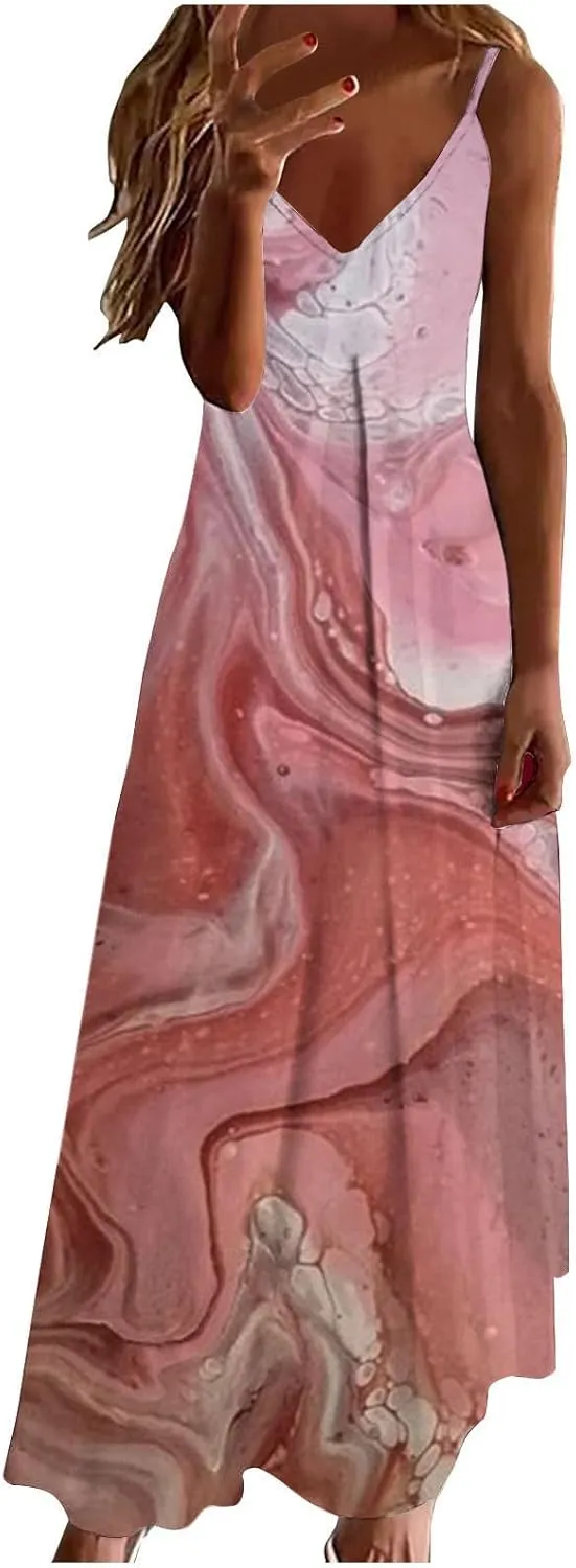 LRMQS Summer Dresses for Women 2025 Vacation Casual Plus Size Maxi Sun Dress Trendy Flowy Beach Long Spaghetti Strap Sundress