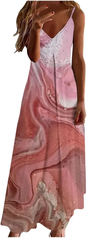 LRMQS Summer Dresses for Women 2025 Vacation Casual Plus Size Maxi Sun Dress Trendy Flowy Beach Long Spaghetti Strap Sundress