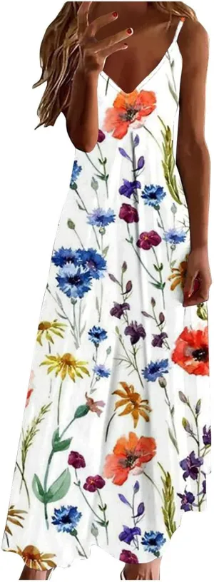 LRMQS Summer Dresses for Women 2025 Vacation Casual Plus Size Maxi Sun Dress Trendy Flowy Beach Long Spaghetti Strap Sundress