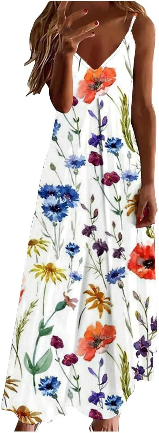 LRMQS Summer Dresses for Women 2025 Vacation Casual Plus Size Maxi Sun Dress Trendy Flowy Beach Long Spaghetti Strap Sundress