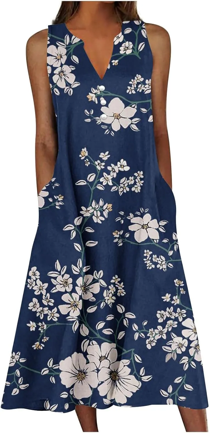 LRMQS Summer Dresses for Women 2025 Vacation Spring Casual Midi Dresses Beach Trendy Sundresses Plus Size Long Maxi Sun Dress