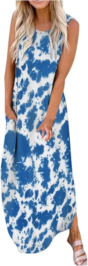 LRMQS Summer Sun Dresses for Women 2025 Vacation Beach Hawaiian Flowy Maxi Dress Boho Spring Casual Sleeveless Long Sundress
