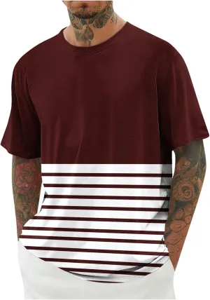 Man Casual Summer T Shirts Plus Size Short Sleeve Tops Vintage Striped Shirt for Mens Crewneck Tees Pullover