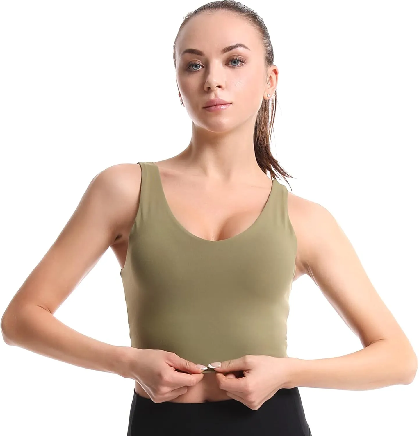 MATHACINO Longline Sports Bras for Women, V-Neck Workout Padded Sports Yoga Bra Aesthetic Sports BraTank Tops Crop Top