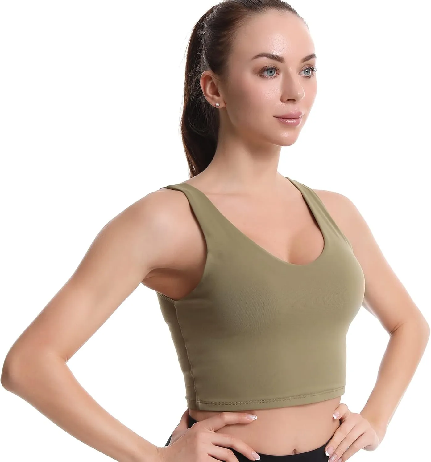 MATHACINO Longline Sports Bras for Women, V-Neck Workout Padded Sports Yoga Bra Aesthetic Sports BraTank Tops Crop Top