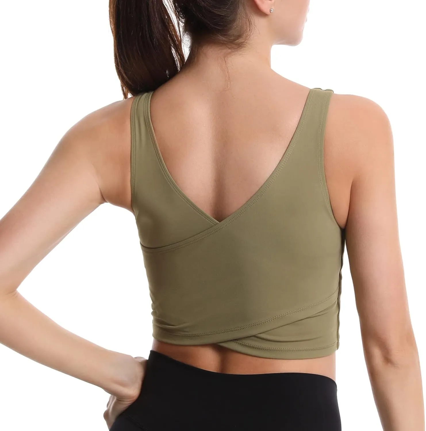 MATHACINO Longline Sports Bras for Women, V-Neck Workout Padded Sports Yoga Bra Aesthetic Sports BraTank Tops Crop Top