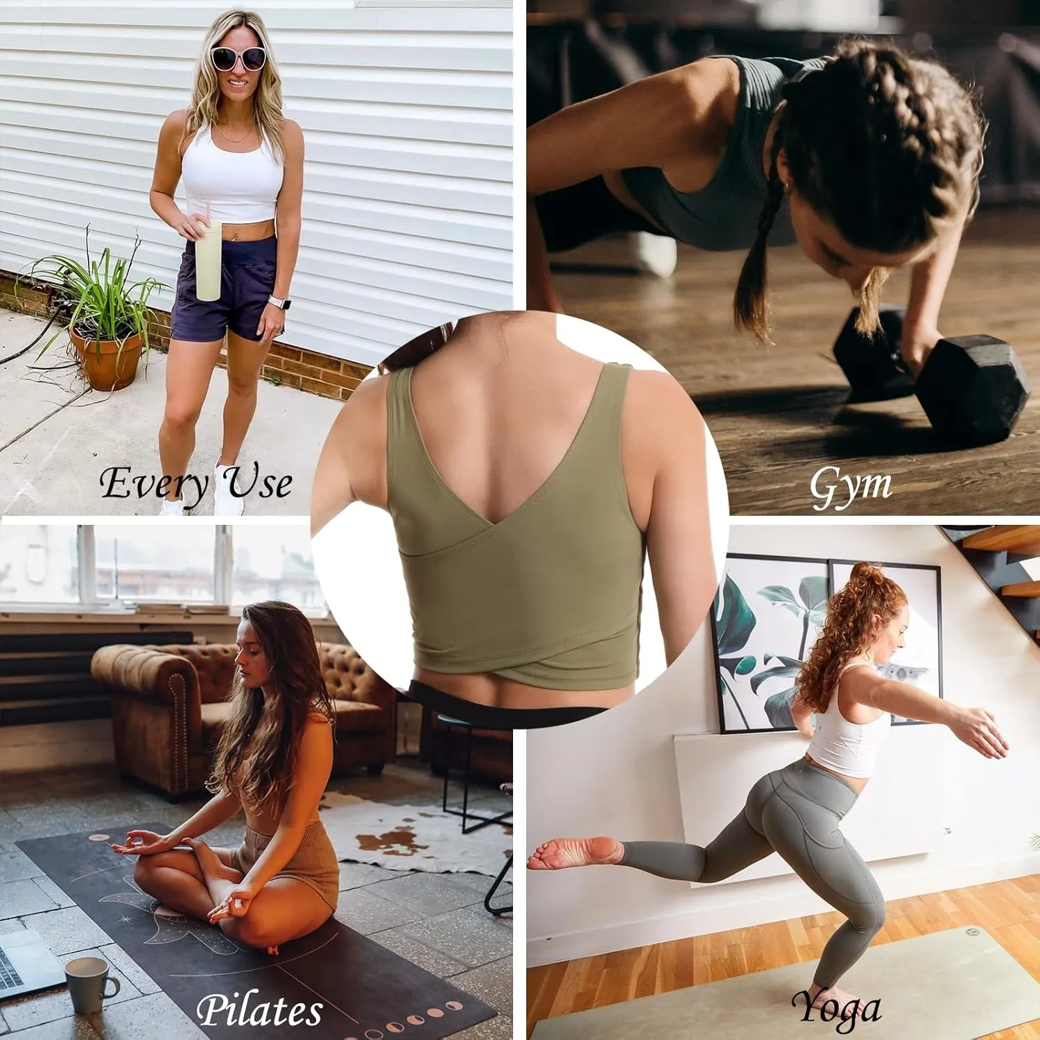 MATHACINO Longline Sports Bras for Women, V-Neck Workout Padded Sports Yoga Bra Aesthetic Sports BraTank Tops Crop Top