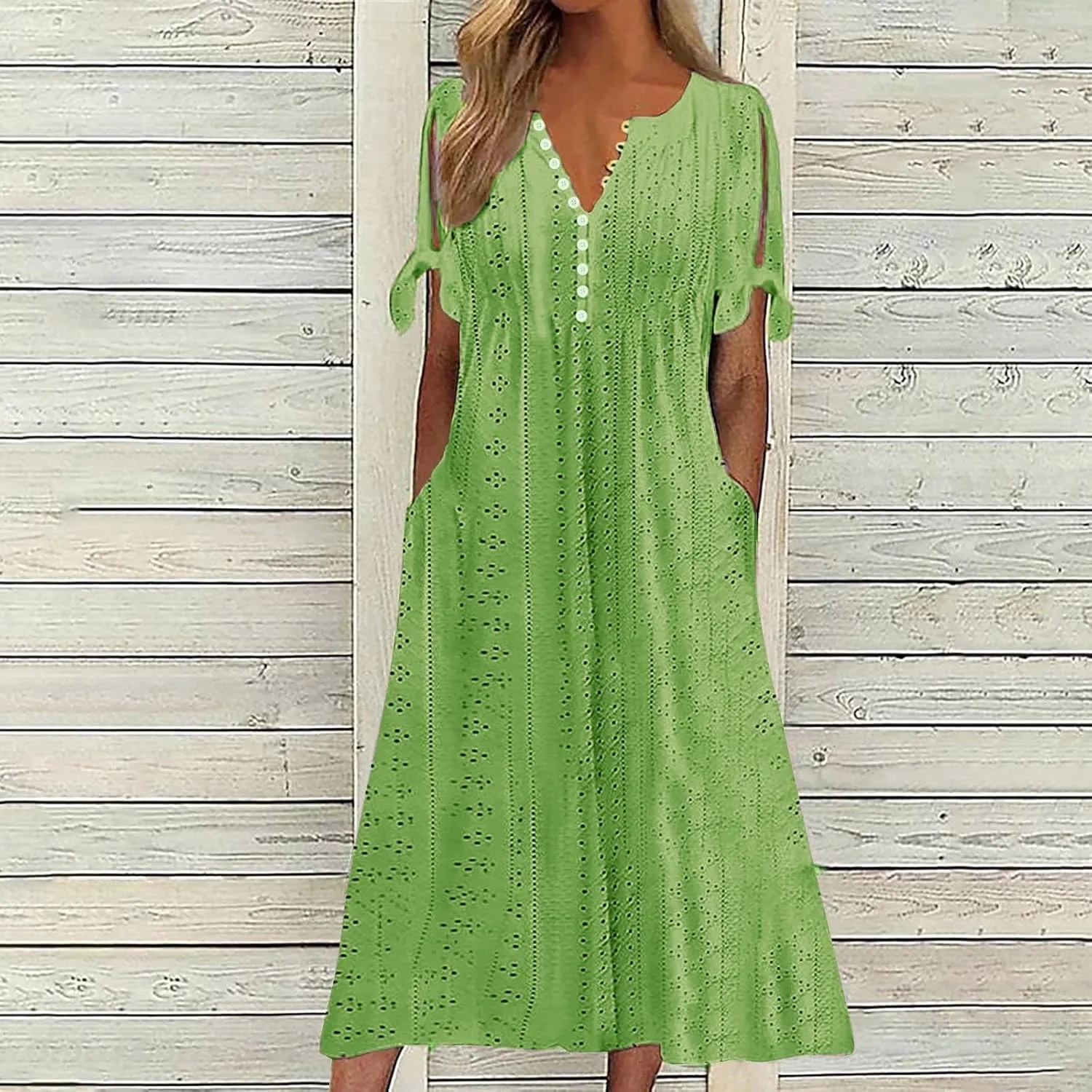 Maxi Dresses for Women 2025 Trendy Short Sleeve V Neck Eyelet Tshirt Dress Casual Plus Size Summer Beach Vacation Sundress