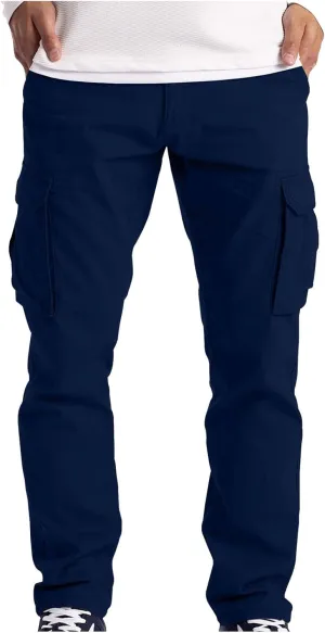 Men Cargo Pants Elastic Waist Workout Pants Casual Lightweight Hiking Pants Big and Tall Joggers with Pockets