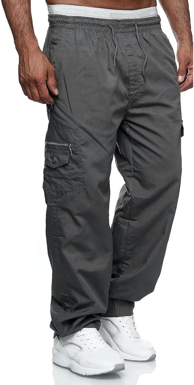 Men Cargo Pants Relaxed Fit Baggy Cargo PantsLounge Pants Elastic Waist Fashion Trousers with Pockets