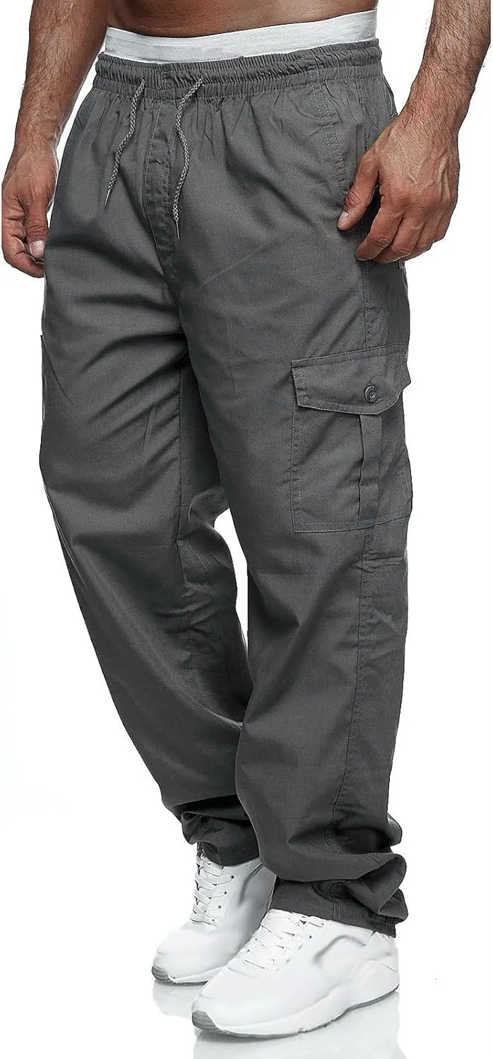 Men Cargo Pants Relaxed Fit Baggy Cargo PantsLounge Pants Elastic Waist Fashion Trousers with Pockets