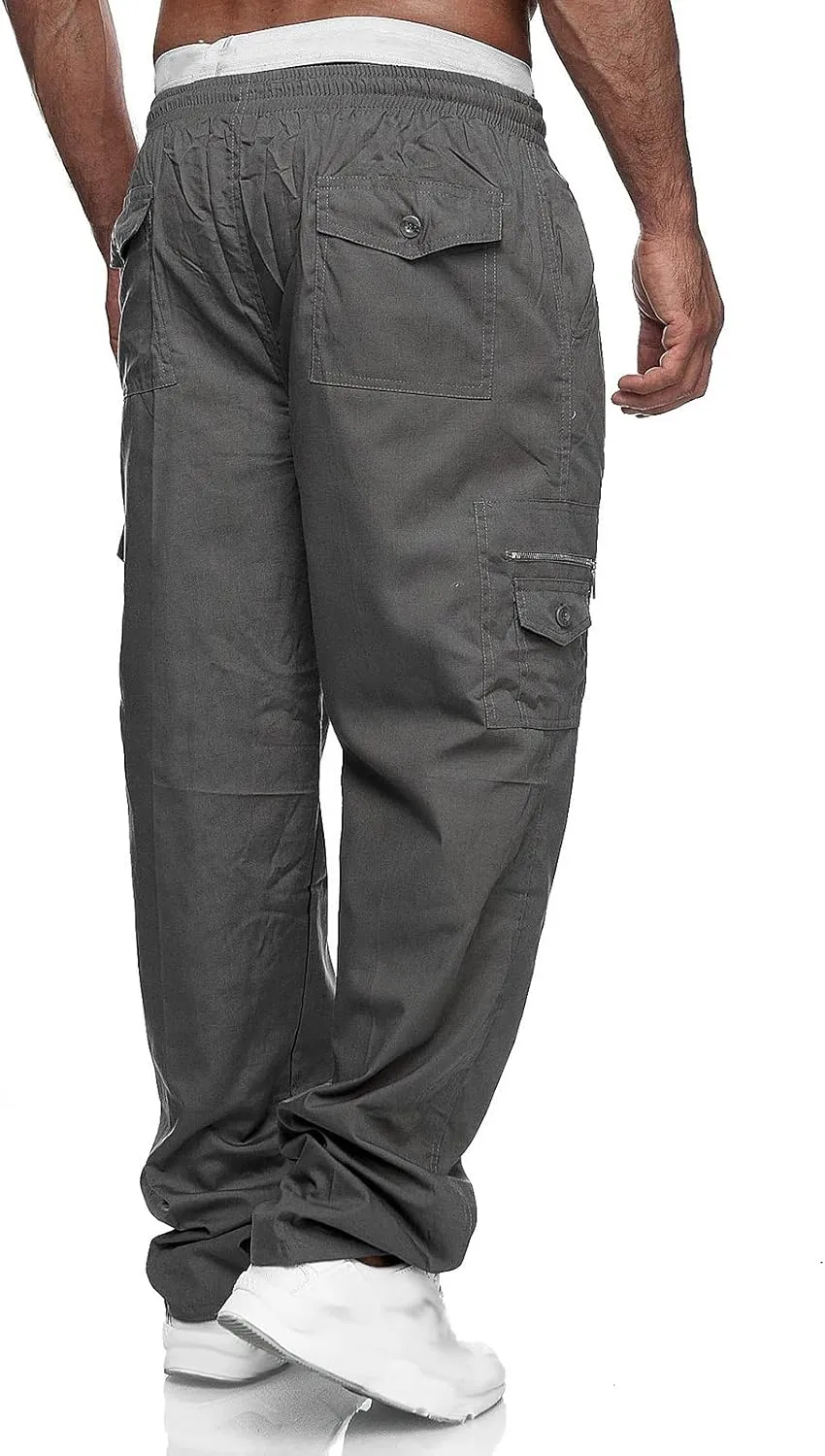 Men Cargo Pants Relaxed Fit Baggy Cargo PantsLounge Pants Elastic Waist Fashion Trousers with Pockets