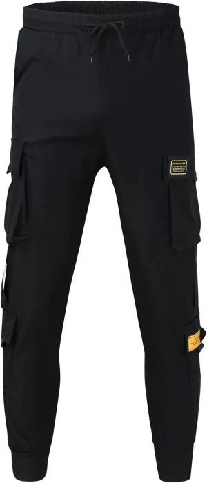 Men Casual Cargo Pants Street Tapered Cotton Run Elastic Waist Multipocket Quick-Dry Drawstring Fitness Work Pant