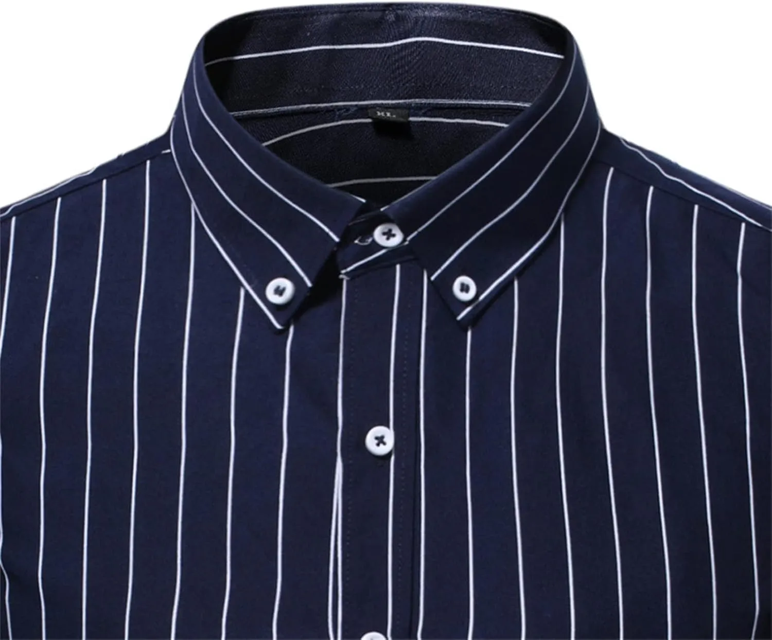 Men Casual Long Sleeve Striped Polyester Shirt Vintage Button Up Casual Dress Shirt Vertical Striped Slim Shirt