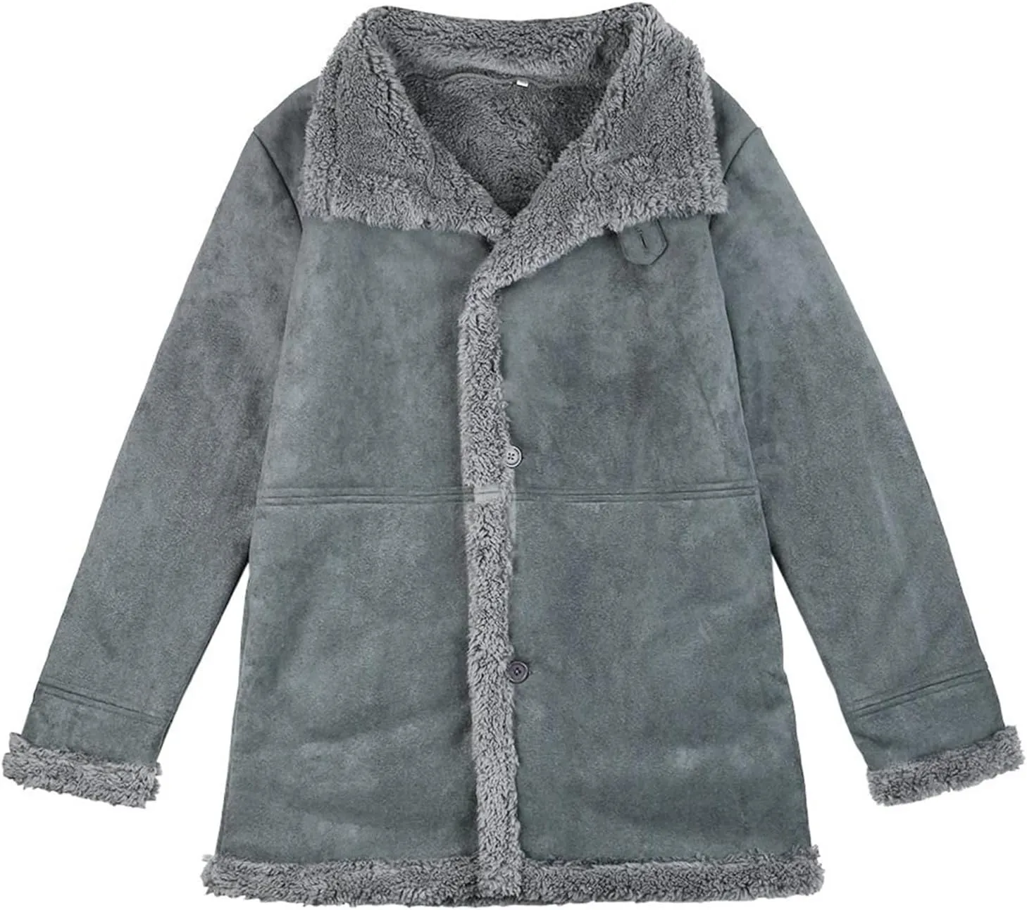 Men Sherpa Jackets Fleece Lined Faux Leather Coat Heavyweight Suede Faux Fur Trench-Coats Long Sleeve Top with Pocket