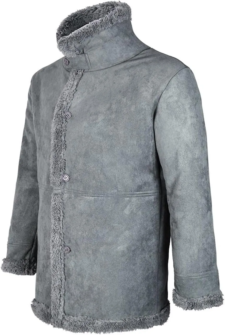 Men Sherpa Jackets Fleece Lined Faux Leather Coat Heavyweight Suede Faux Fur Trench-Coats Long Sleeve Top with Pocket