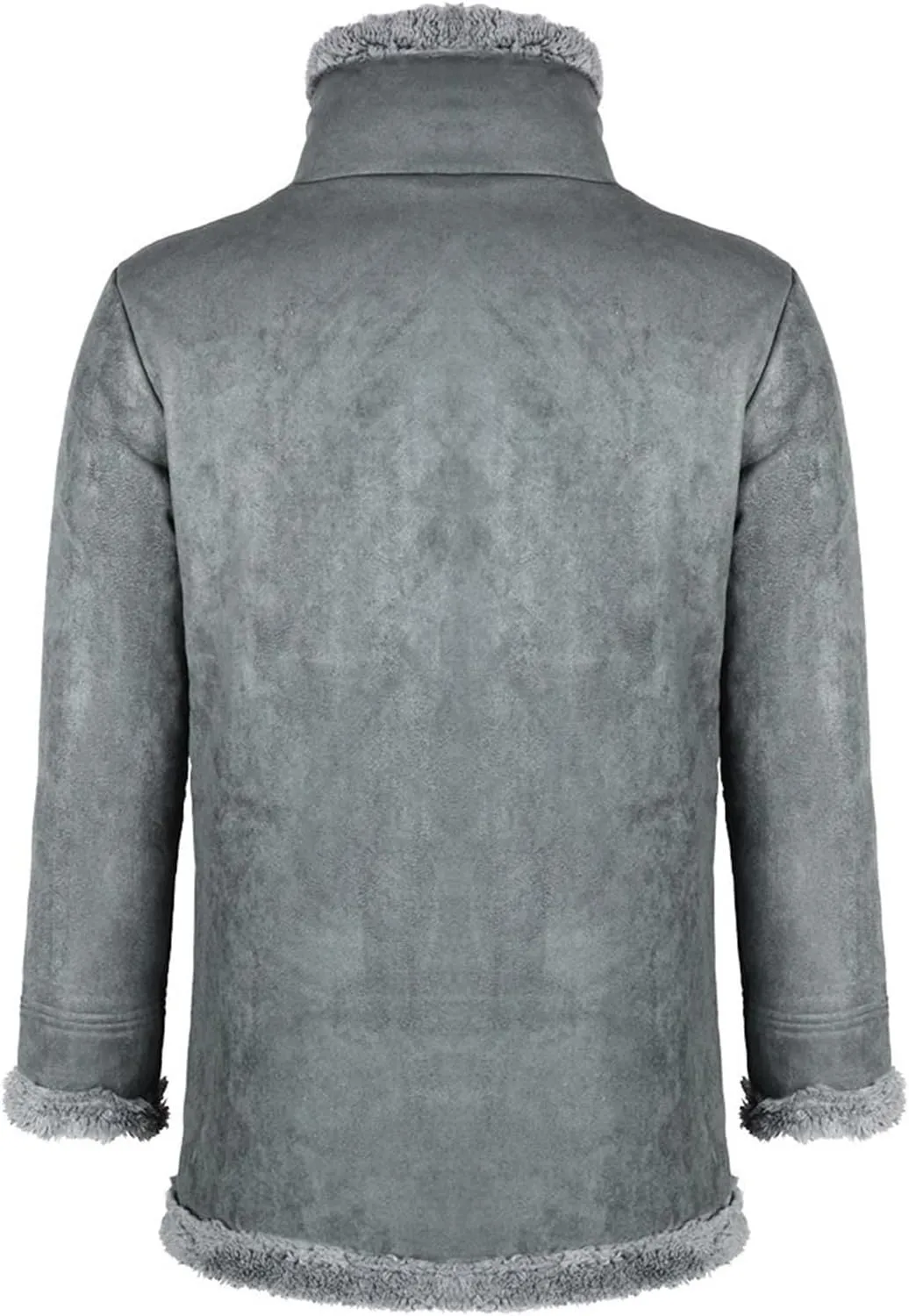 Men Sherpa Jackets Fleece Lined Faux Leather Coat Heavyweight Suede Faux Fur Trench-Coats Long Sleeve Top with Pocket