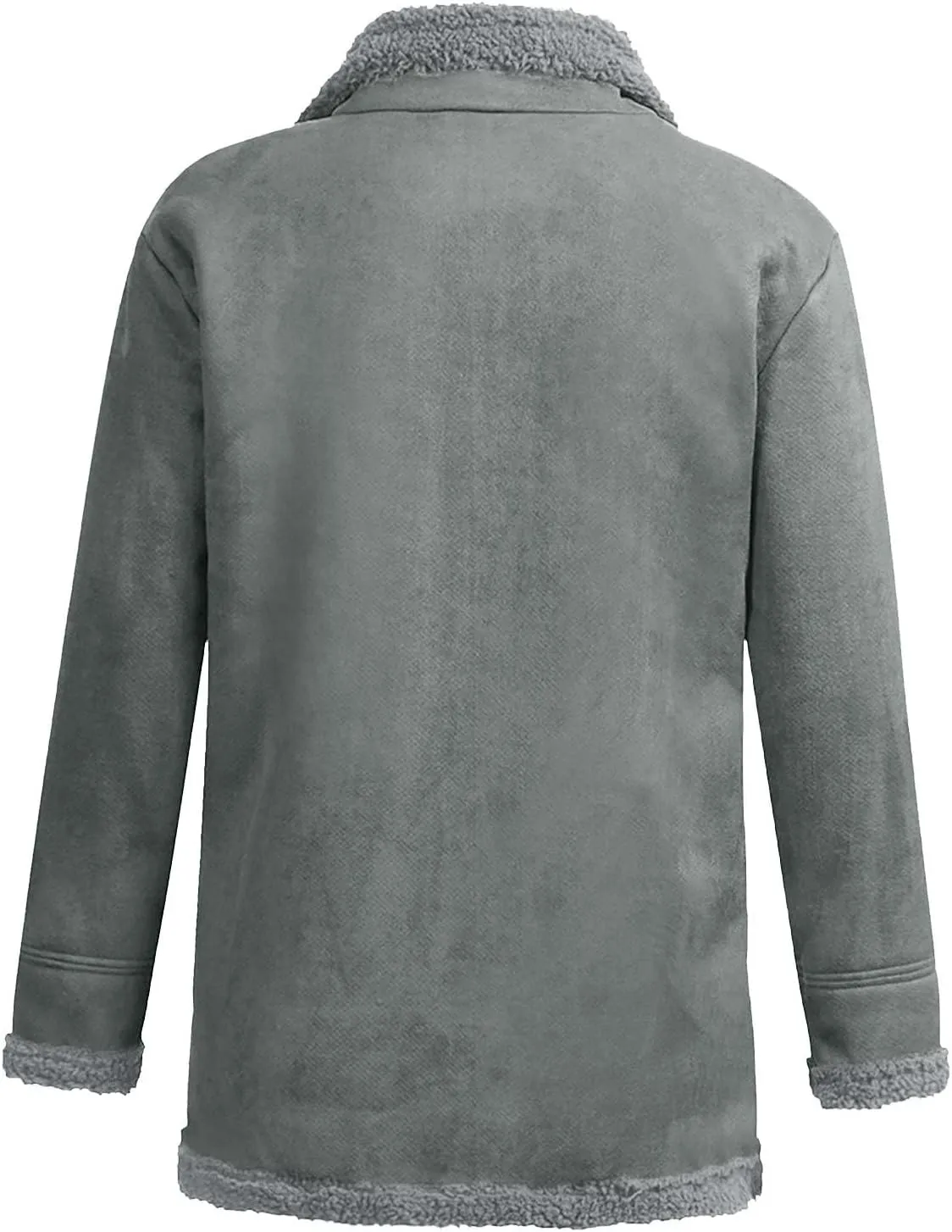 Men Sherpa Jackets Fleece Lined Faux Leather Coat Heavyweight Suede Faux Fur Trench-Coats Long Sleeve Top with Pocket