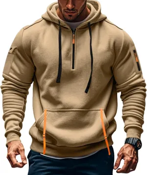 Mens 1/4 Zip Pullover Hoodie with Pocket Design Oversized Hoodies for Men Street Style Casual Wear Sweatshirt