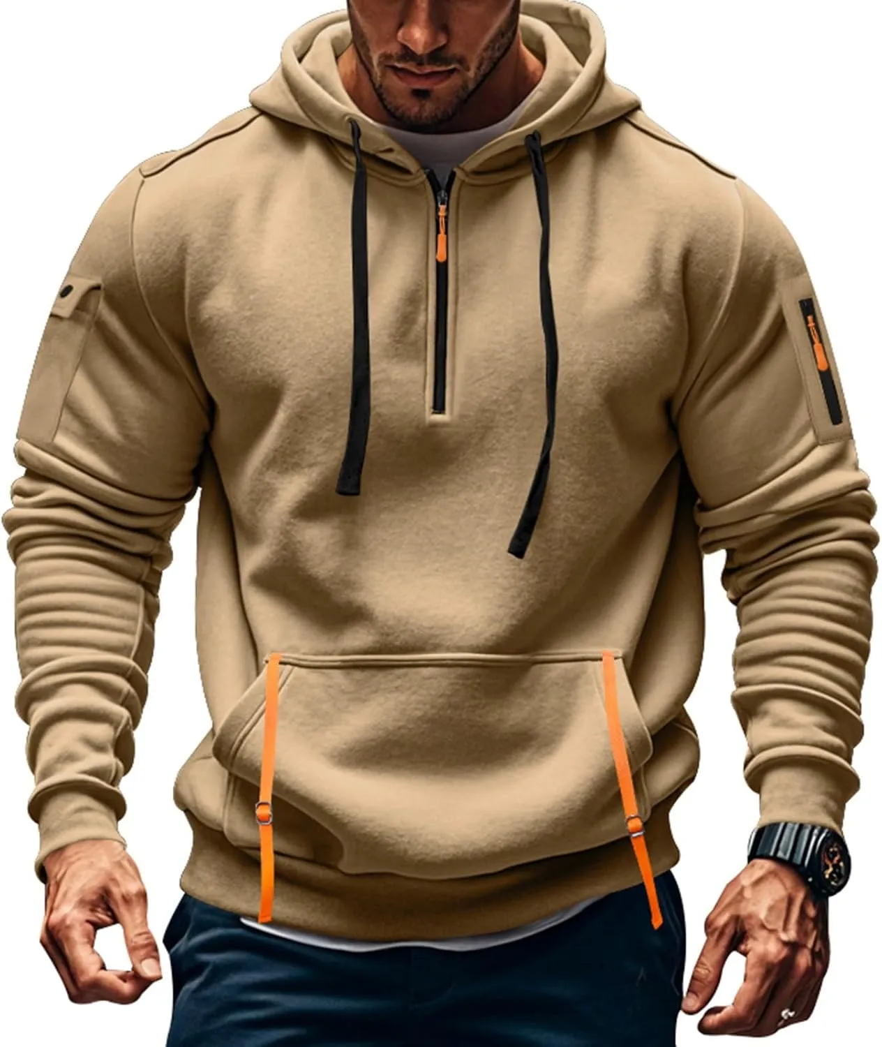 Mens 1/4 Zip Pullover Hoodie with Pocket Design Oversized Hoodies for Men Street Style Casual Wear Sweatshirt