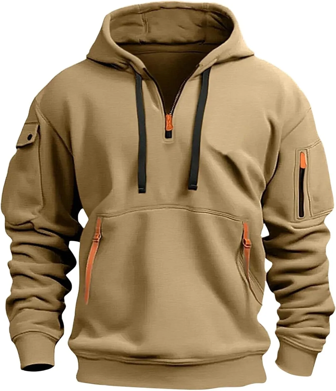 Mens 1/4 Zip Pullover Hoodie with Pocket Design Oversized Hoodies for Men Street Style Casual Wear Sweatshirt