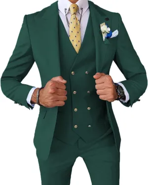 Men's 3 Pieces Suit Slim Fit Double Breasted Suit Prom Tuxedos for Wedding Groom One Button Business Suit
