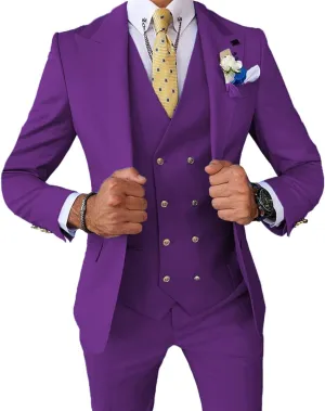 Men's 3 Pieces Suit Slim Fit Double Breasted Suit Prom Tuxedos for Wedding Groom One Button Business Suit