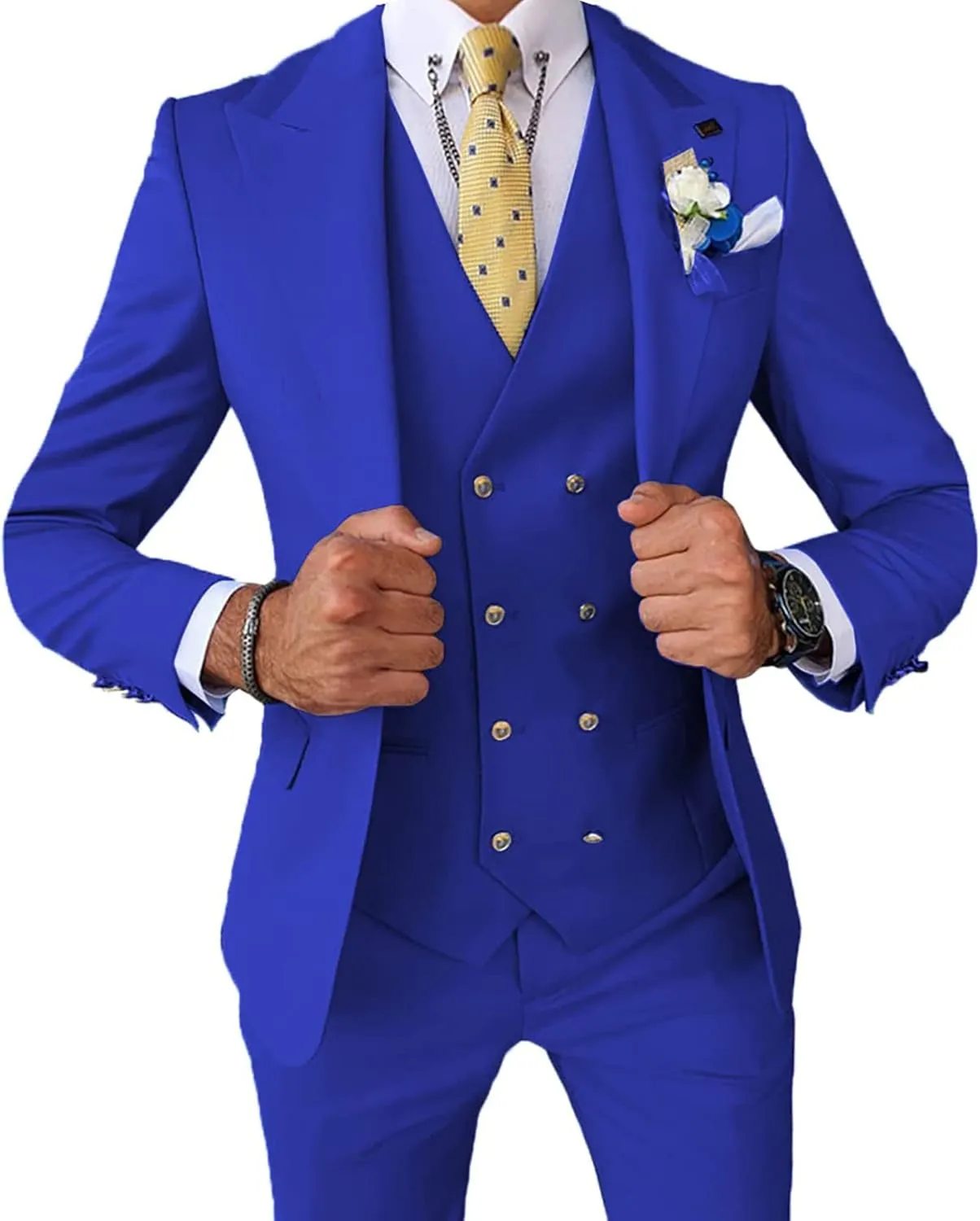 Men's 3 Pieces Suit Slim Fit Double Breasted Suit Prom Tuxedos for Wedding Groom One Button Business Suit