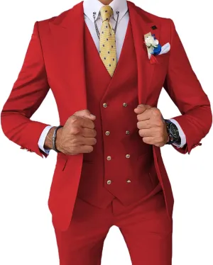 Men's 3 Pieces Suit Slim Fit Double Breasted Suit Prom Tuxedos for Wedding Groom One Button Business Suit