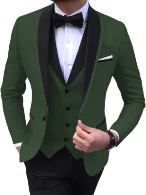 Men's 3 Pieces Suit Slim Fit Shawl Lapel Blazer Prom Tuxedos Wedding Groom Suit Black Pants Suit for Men