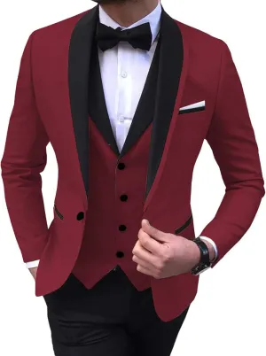 Men's 3 Pieces Suit Slim Fit Shawl Lapel Blazer Prom Tuxedos Wedding Groom Suit Black Pants Suit for Men