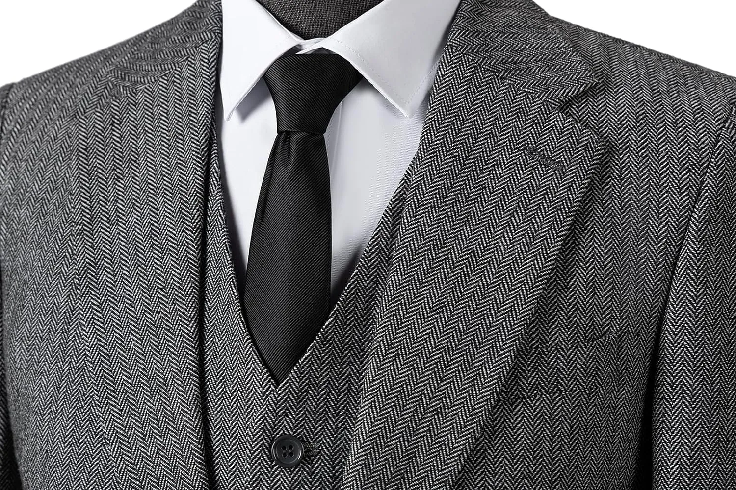 Men's 3 Pieces Suit Slim Fit Suit Tweed Herringbone Business Suit Pants Set for Wedding Party(Blazer Vest Pants)