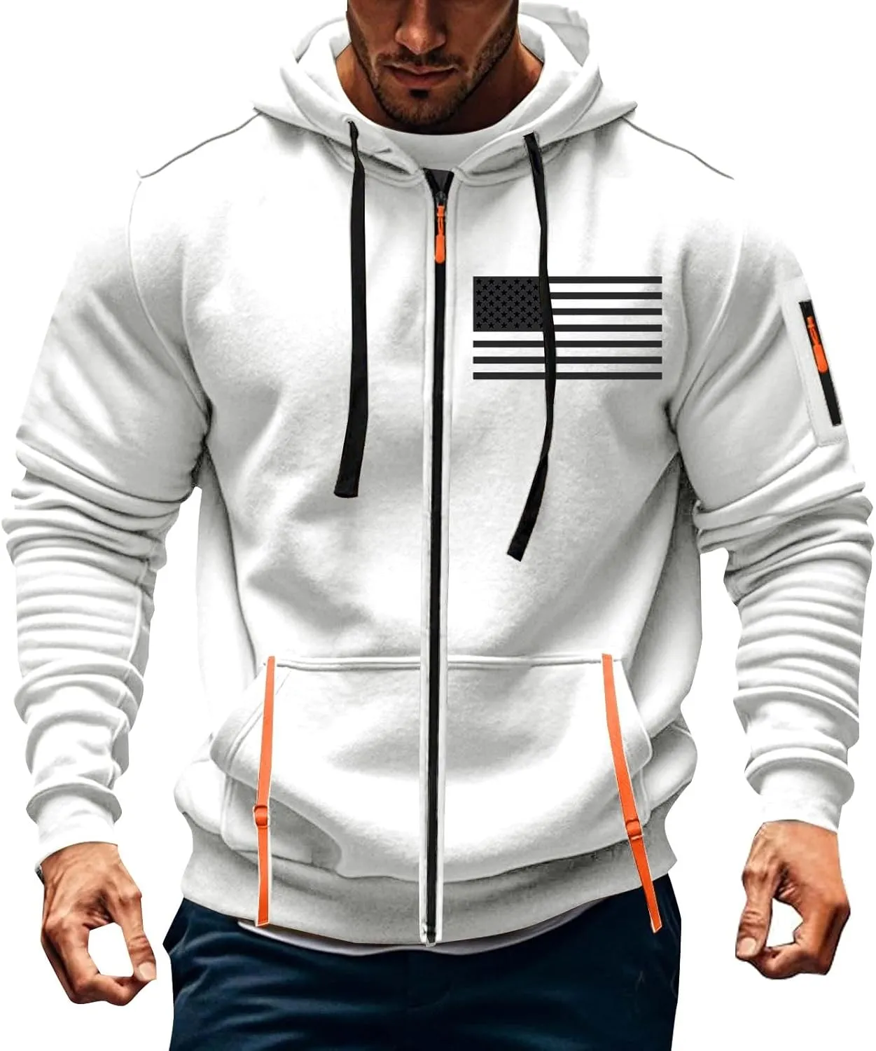 Mens America Hoodies Vintage American Flag Graphic Patriotism Hoodie 1/4 Zip Up Pullover Workout Usa Sweatshirt