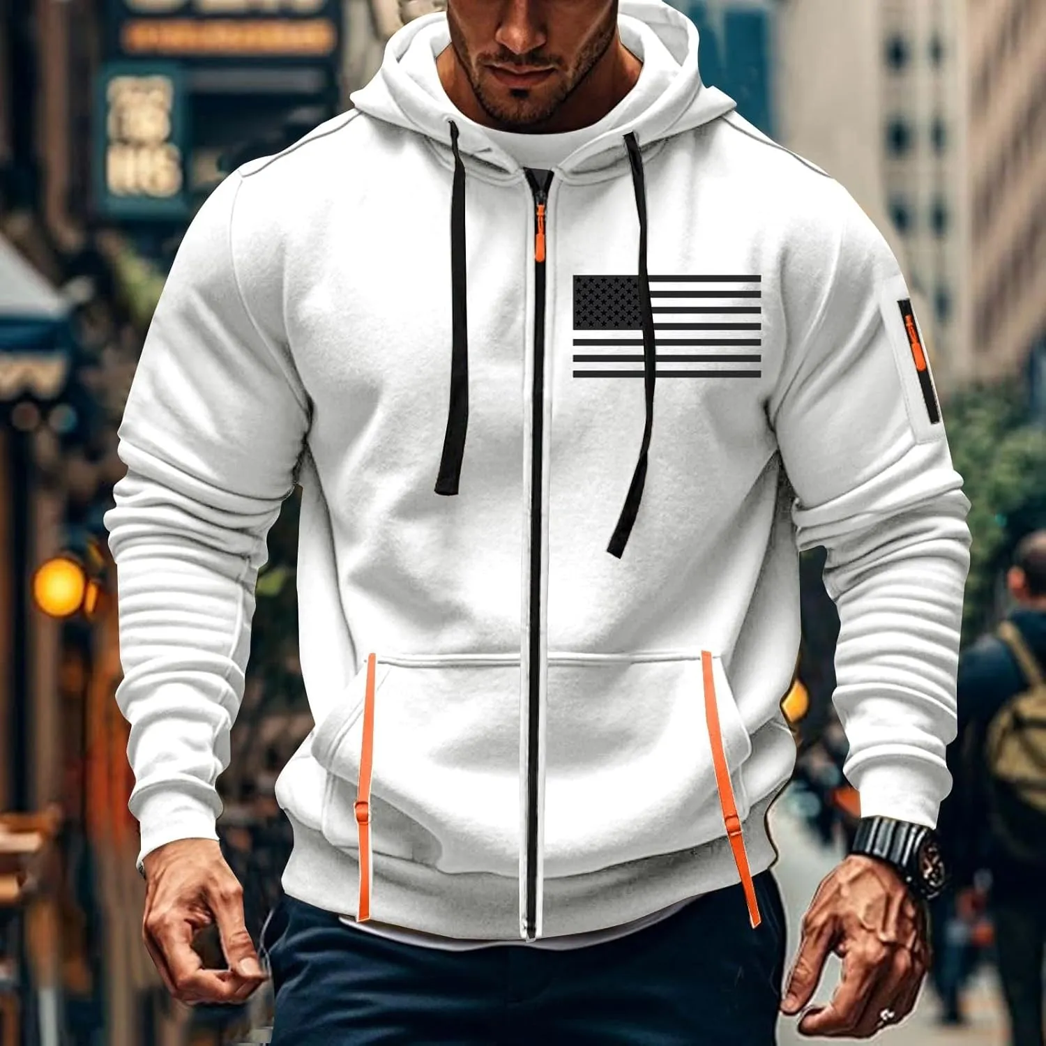 Mens America Hoodies Vintage American Flag Graphic Patriotism Hoodie 1/4 Zip Up Pullover Workout Usa Sweatshirt