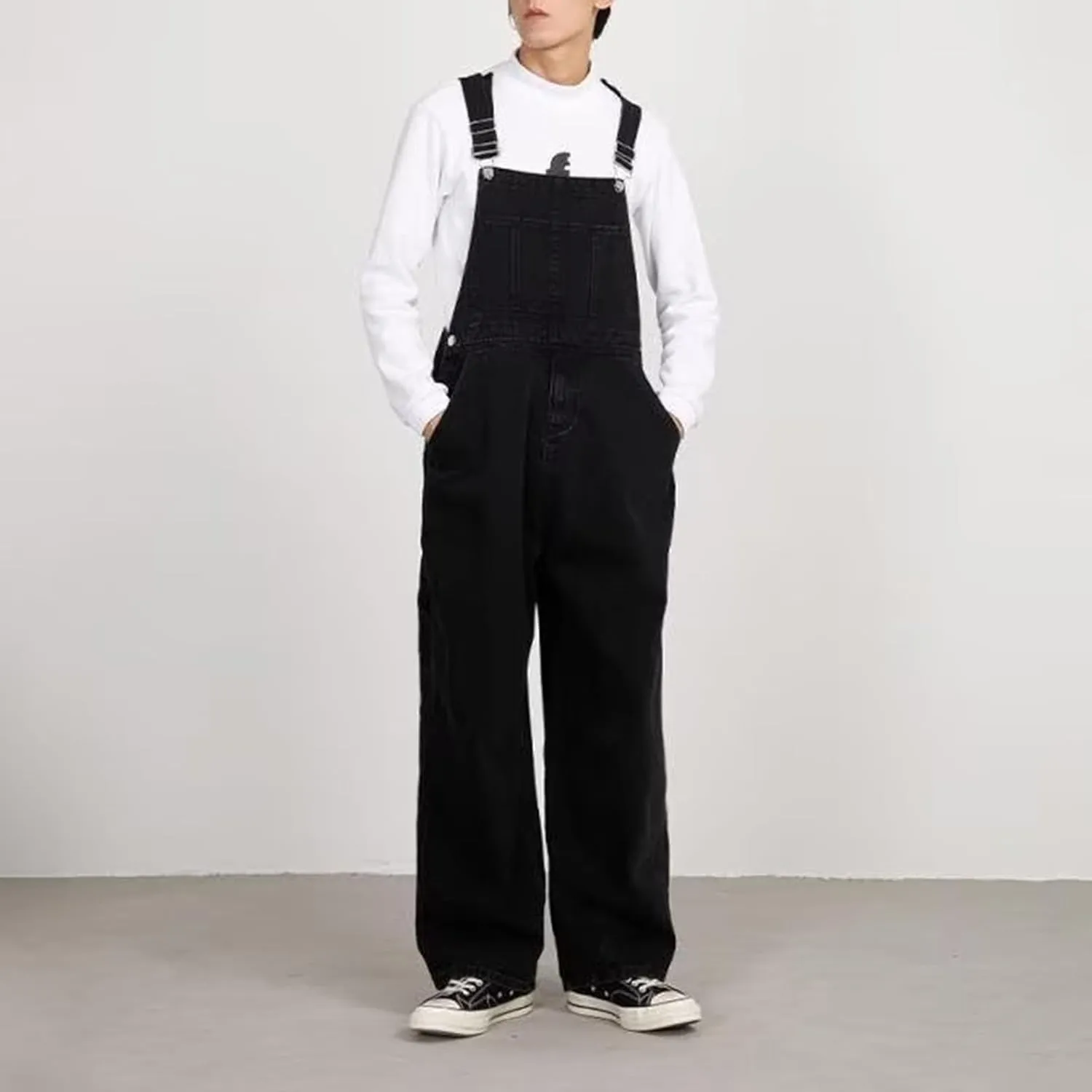 Men's Baggy Denim Bib Overalls Adjustable Straps Jumpsuit Wide Leg Comfy Denim Pants with Pockets Trendy Jumpsuit
